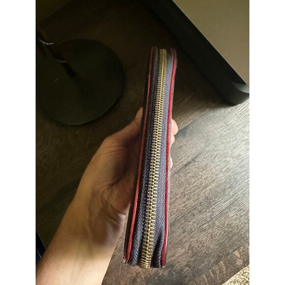 VINTAGE LOUIS VUITTON NAVY W/RED STRIPE EMPREINTE ZIP AROUND WALLET - Picture 4 of 13